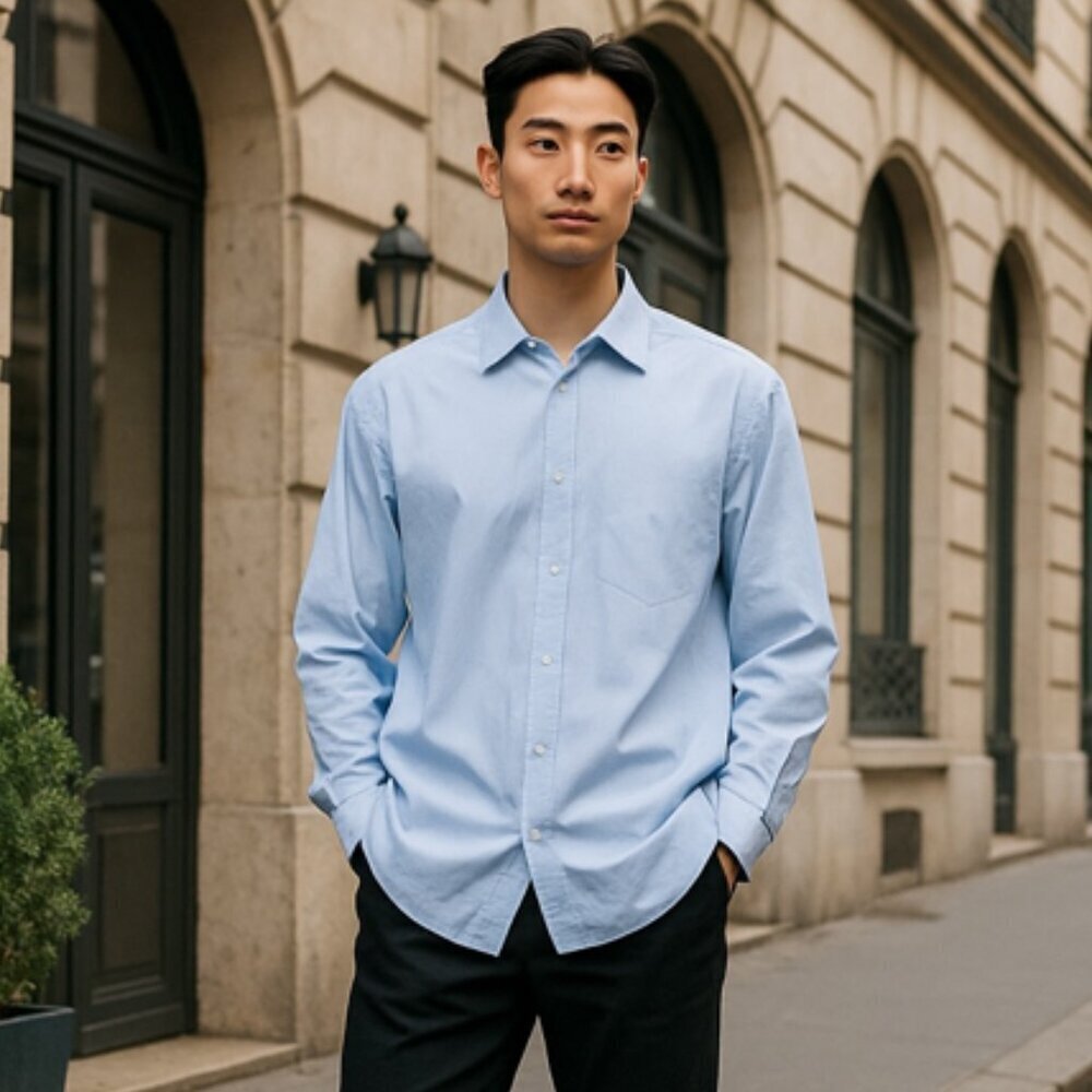 Vince Camuto Men's Shirt 17.5 32/33 Slim Fit Long Sleeve Blue Button Down Cotton